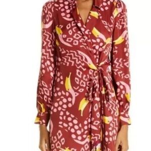 Farm Rio Toucanissimo Long Sleeve Print Tie Wrap Dress size M
